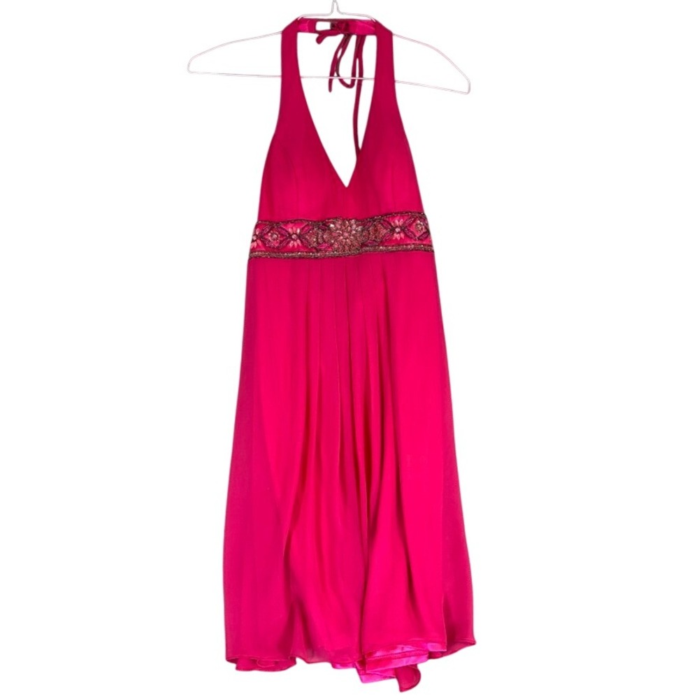 NWT Sue Wong Nocturne Hot Pink Beaded Halter Cocktail Dress Size 6 Floral Sequin